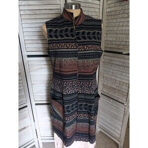Isle by Melis Kozan Long Vest Wmn's Sz. S Open Front Woven Stripes Oversized EUC
